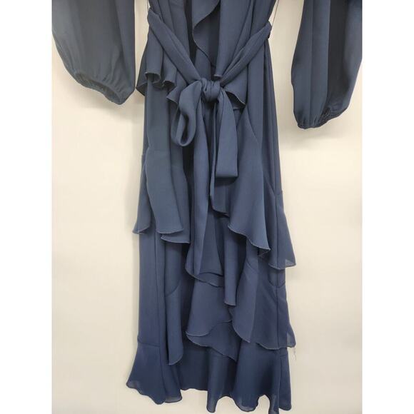 Alice + Olivia Kye V-Neck Ruffle Midi Dress Size 0 Navy #1C421 - Picture 5 of 12